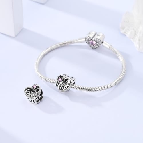 LAZA 925 Sterling Silver Charm for Bracelet Necklace Dangle Love Mom Butterfly Party Charm Beads Pendants DIY Jewelry for Women - color: Love Rose