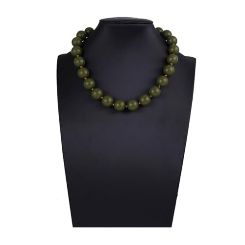 Caiyao Bohemian Colorful Acrylic Round Beaded Choker Necklaces Handmade Adjustable Resin Beads Clavicle Rope Necklace for Women Men Ethnic Costume Party Vacation Jewelry Gifts - color: Olive green