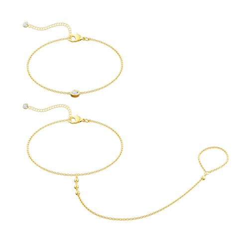 CHESKY 14K Gold Plated Hand Chain Bracelets for Women Set - Dainty Finger Ring Bracelet Stack Adjustable Hand Chains Durable Beaded Bracelets Trendy Simple Body Jewelry Gift for Women - style: bead bracelet