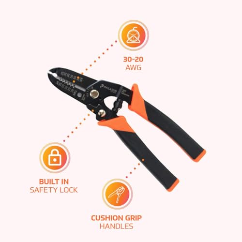 Paladin Tools PA1118 Wire Stripper Tool and Wire Cutter 30-20 AWG | Professional Grade Heavy Duty Wire Stripping Tool - color: Black, Orange, size: 30-20 AWG