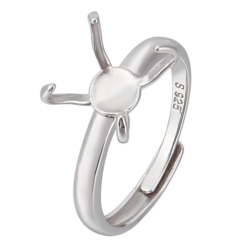 BENECREAT 925 Sterling Silver 4 Claws Ring Blanks, Silver Adjustable Ring Bases, 19.4mm Finger Ring Base, Claw Ring Components for Irregular Cabochon Ring Jewelry Making - color: Silver