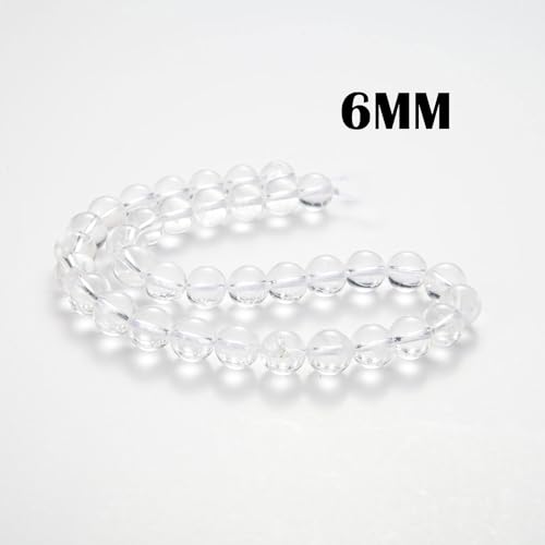100Pcs Natural Stone Beads 6mm Crystal Quartz Round Gemstone Loose Beads with Elastic Bracelet String for Bracelets, Necklace, Jewelry Making - color: Clear Crystal Quartz, size: 6mm