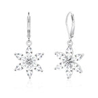 925 Sterling Silver Flower Dangle Earrings for Women, Daisy Flower Dangling Leverback Earrings, Cubic Zirconia Dangly Earring 14k Gold Plated Hypoallergenic CZ Floral Drop Earing for Women Trendy Jewelry Gifts - color: Silver
