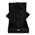 Jewelry Boxes 10 x 10 Inches 2-layer Handle Necklace Holder Organizer Jewellery Women Rings Storage Display Girls Earrings Case Lockable Jewelry Tray GY641 (Black) - color: Black