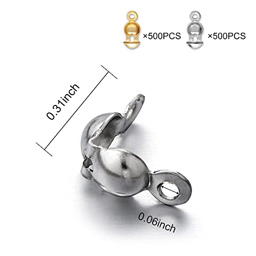 1000 PCS 2 Color Metal Open Bead Tips Knot Covers Bead Tips Knot Covers for Jewelry Making
