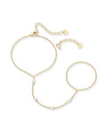 PAVOI 14K Gold Plated Hand Chains for Women - Adjustable Hand Chain Bracelet and Ring - Trendy Gold Handchain Bracelet Stack Summer Jewelry - Beads, Pearl, and Cubic Zirconia Body Jewelry - style: Pearl