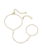 PAVOI 14K Gold Plated Hand Chains for Women - Adjustable Hand Chain Bracelet and Ring - Trendy Gold Handchain Bracelet Stack Summer Jewelry - Beads, Pearl, and Cubic Zirconia Body Jewelry - style: Pearl