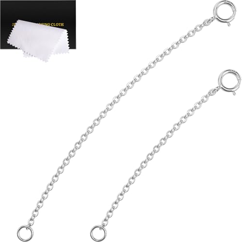 Silver Necklace Extenders for Women, 925 Sterling Silver Necklace Extender Chain Bracelet Anklet Jewelry Extension for Women, 2 Piece Set (2, 3 Inches) - color: Silver, size: 2 3 inch