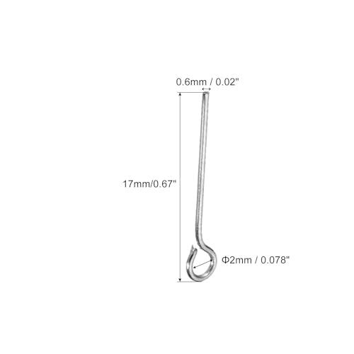 PATIKIL 200Pcs 304 Stainless Steel Jewelry Eye Pins 17mm 22 Gauge Silver Open Eye Pins for Jewelry Making DIY Craft Necklaces Bracelets Earrings - color: Silver, size: 17mm