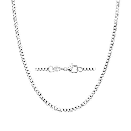 925 Silver Chain Necklace for Women 2mm Box and Snake Italian Choker Chain Thin & Strong Necklace 16/18/20 Inch - size: 16 inch, style: Box Chain