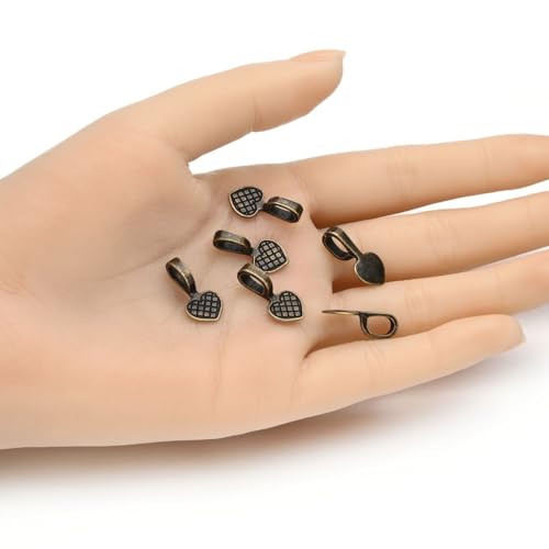 200pcs 19mm Glue On Jewelry Bail Pendant Clasp Antique Bronze 9.3mm (0.37 Inch) Heart Flat Pad Base Bulk for DIY Craft Jewelry Making MC-R3 - color: Antique bronze, size: 19mm (0.75") Heart- 200pcs