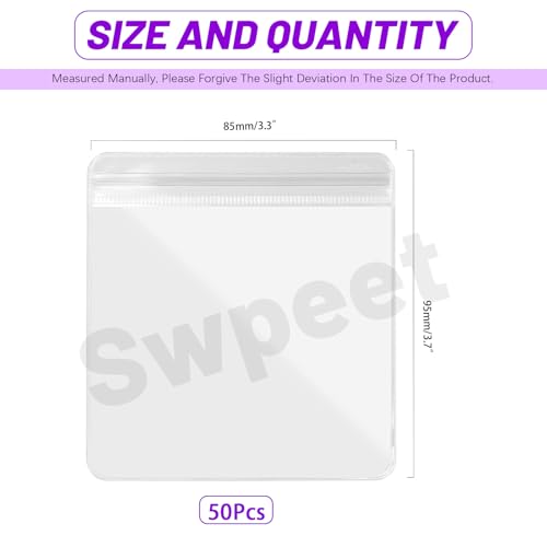 Swpeet 50Pcs 3.3"×3.7" Thick Clear PVC Jewelry Bags, Self Adhesive Portable Travel Jewelry Organizer, Plastic Jewelry Storage Bags, Transparent zipper bags, Anti Tarnish Lock Pouch for Rings Earrings - style: 8.5×9.5CM