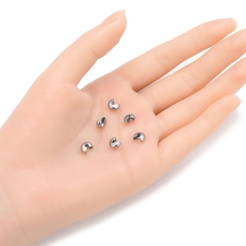 100pcs Adabele 304 Grade Stainless Steel Hypoallergenic Crimp Bead Knot Covers 5mm (0.2 Inch) Loose Beads for DIY Craft Jewelry Making SJF9-5 - size: 5mm (0.2 inch)