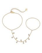 PAVOI 14K Gold Plated Hand Chains for Women - Adjustable Hand Chain Bracelet and Ring - Trendy Gold Handchain Bracelet Stack Summer Jewelry - Beads, Pearl, and Cubic Zirconia Body Jewelry - style: Climber CZ