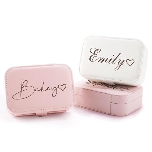 Corissy Personalized Jewelry Box for Women, Custom Travel Jewelry Case with Name and Birth Flower, Leather Jewelry Box for Rings, Earrings, Necklaces, Personalized Gifts for Women - color: Rectangle Box 02