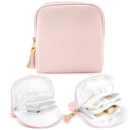 Small Jewelry Travel Case Jewelry Pouch Bags Jewelry Case with Zipper Soft Velvet Organizer Storage Bag for Necklaces Bracelets Earrings Travel Essentials Gifts for Men Women (Pink) - color: A-Pink