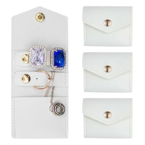 4-Piece Mini Travel Jewelry Pouch Foldable,Bridesmaid Proposal Gift Bridal Party Favors For Rings, Earrings, Necklace Storage, Portablel (White) - color: White