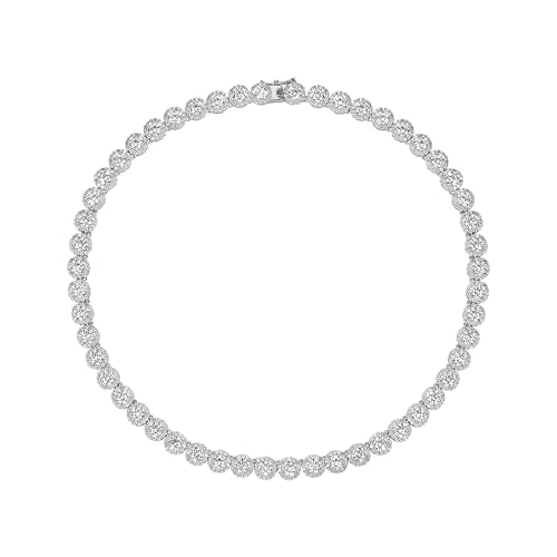 Gemsme 18K White Gold Plated Halo Necklace 5.0mm Round Cubic Zirconia Classic Tennis Necklace - color: White Gold, size: 22 inch