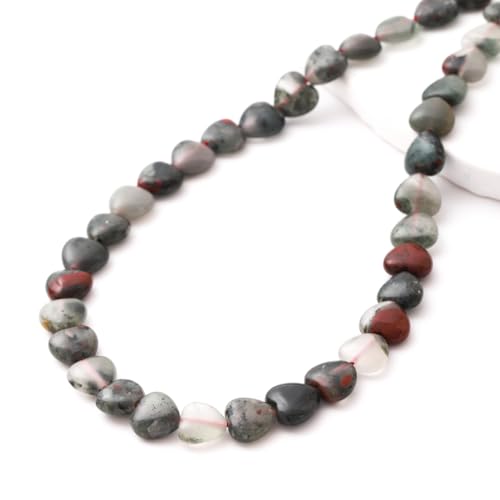 10mm Natural African Blood Stone Beads Heart Shape DIY Loose Gemstone Energy Healing Crystal Charms for Jewelry Making Handmade - color: African Blood Stone
