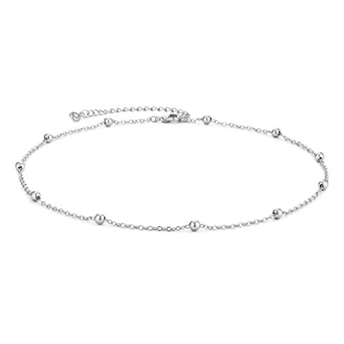 MEVECCO Dainty Gold Chain Choker Necklace 14K Gold Plated Handmade Boho Cute Tiny Beaded Link Choker Necklace Delicate Simple Minimalist Choker Necklace for Women - style: Beaded SLiver