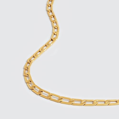 Dremmy Studios Dainty Gold Choker Necklace for Women 14K Gold Plated Coin Disc Figaro Layered Beaded Flat Mariner Sideways Cross Wishbone Link Clavicle Necklaces - style: 3.8mm Flat Chain