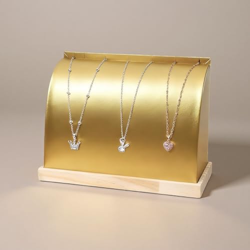 Cambered Necklace Display Stand with Leather Soft Mat Wood Jewelry Organizer Tabletop Display Holder for Necklaces, Choker Pendant (Gold) - color: Gold
