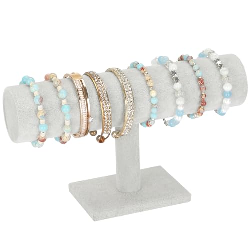 KUKUVR T-Bar Bracelet Holder Display Stand, Velvet Jewelry Bangle Organizer Storage Rack, Home Store Showing Stand for Bracelets Necklaces Pendants Watches Hair Ties Hair Bands (Gray Velvet) - color: Gray Velvet
