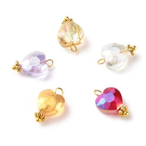 Ipotkitt 100 Pcs Electroplate Glass Beads Faceted Crystal Charms Colorful Heart Dangle Charms for DIY Earring Necklace Bracelets Jewelry Making - color: 100pcs-Faceted Glass Charms-15x9x5.5mm