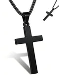 Cross Necklace for Men Silver Premium Alloy Solid Color Cross Pendant Necklace for Men Women Teens - color: Black-Stainless Steel-20inch