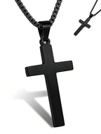 Cross Necklace for Men Silver Premium Alloy Solid Color Cross Pendant Necklace for Men Women Teens - color: Black-Stainless Steel-20inch