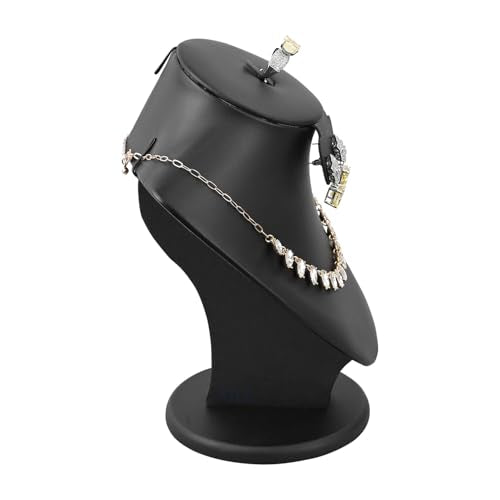 MOOCA Jewelry Display Necklace Chain Bust Display Holder Stand, Necklace Mannequin Bust, Jewelry Stand, Black PU Faux Leather - color: Black PU Faux Leather