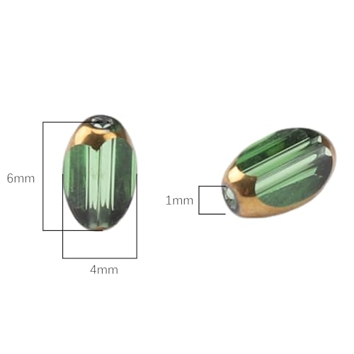 Glass Rice Beads Clear Green 4x6mm 50pcs Faceted Oval Golden Edge Crystal Loose Beads for DIY Craft Jewelry Making - color: Clear Green