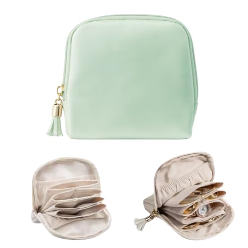 Small Travel Jewelry Case for Women, PU Leather Jewelry Pouch Bag with Zipper, Portable Jewelry Organizer Storage Bag for Earrings Rings Bracelets and Necklaces (green) - color: green