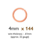 The Beadsmith Open Jump Rings – 4mm, Rose Gold Plated, 22-Gauge (0.61mm) Wire Thickness, 144 Pieces – Findings for Making Keychains, Charms, Chain Mail and Body Jewelry - color: Rose Gold, size: 4mm - 21 Gauge