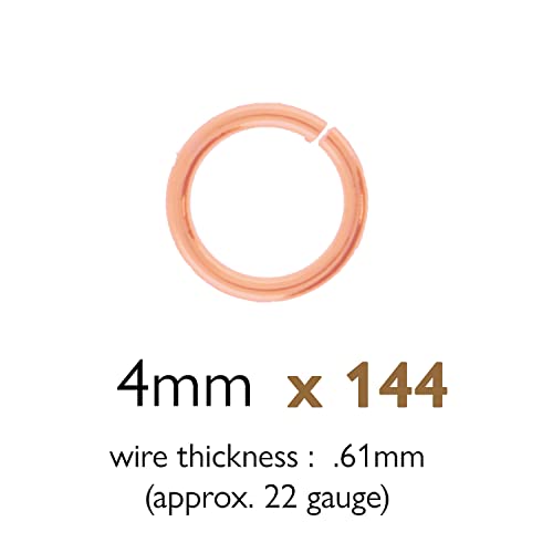 The Beadsmith Open Jump Rings – 4mm, Rose Gold Plated, 22-Gauge (0.61mm) Wire Thickness, 144 Pieces – Findings for Making Keychains, Charms, Chain Mail and Body Jewelry - color: Rose Gold, size: 4mm - 21 Gauge