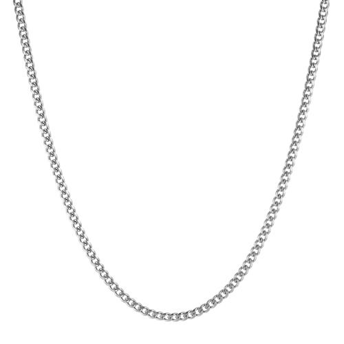 HZMAN Cuban Chain for Men - Stainless Steel Gold & Silver Diamond Cut Hip Hop Link Chains - 3.5mm/5mm/7mm/9mm - 16-30 Inch - color: 5mm Silver, size: 22in
