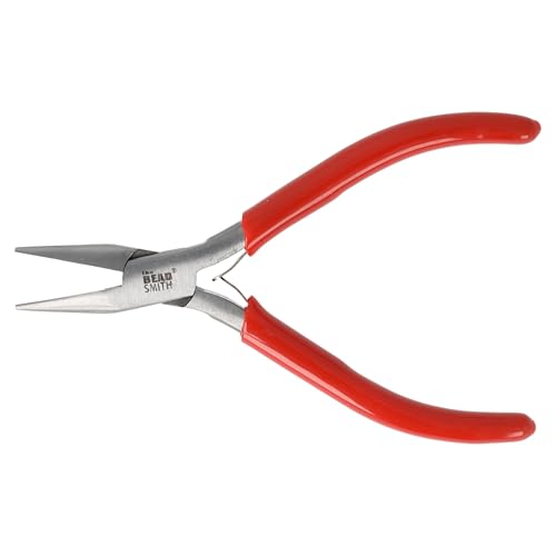 The Beadsmith Slim Line Chain Nose Pliers, 4.75 inches (120mm) with Polished Steel Head, red PVC Comfort Grip Handle with Double-Leaf Spring, Tool for Jewelry Making