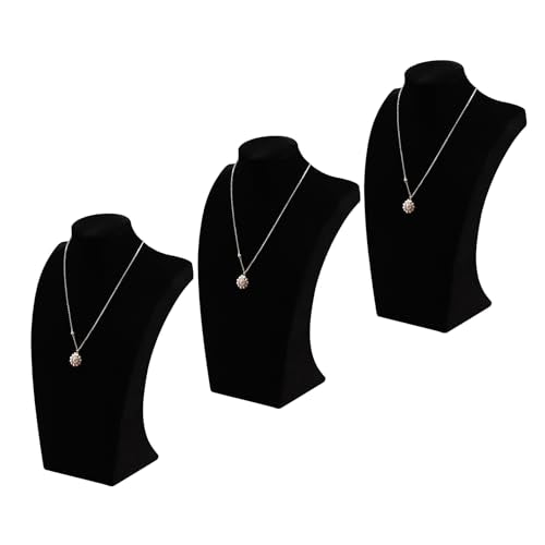 Coward 3Pcs Necklace Bust Stand Rack for Selling Show, Black Velvet Necklace Jewelry Display Holder for Jewelry Exhibition or Store Shop Show (11" Hight) - color: Black Velvet, size: 11" Hight (3pc)