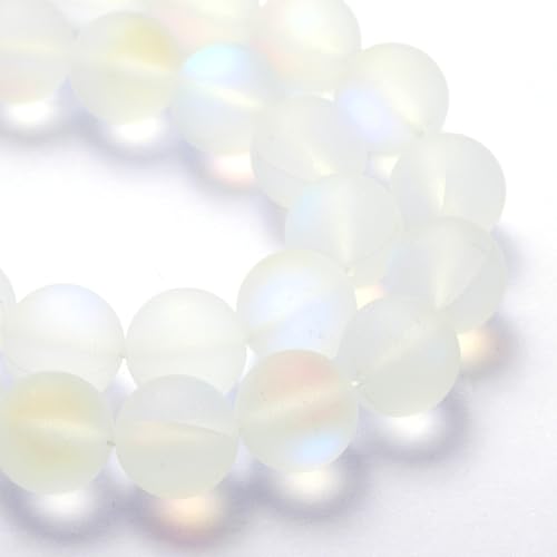uxcell Matte Crystal Glass Beads 10mm Synthetic Frosted Shining Semi-Precious Round Loose Beads Synthetic Moonstone for Jewelry Making DIY Bracelet, White - color: White, size: 10mm