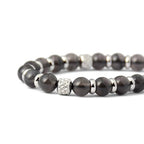 Ganbatte Handmade Beaded Bracelet, Natural Stone and Silver Stainless Steel, Boho Style Women's Jewelry - color: Obsidian/Black Ice
