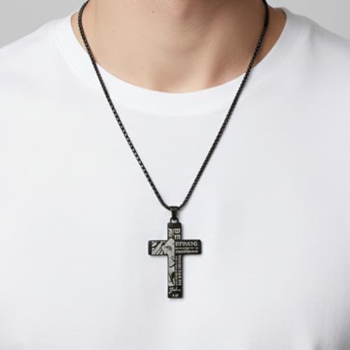 Stainless Steel Cross Necklace for Men American Flag Pendant Chain Christian Catholic Religious Gifts for Him/Son/Father/Teen/Husband Inspirational jesus Bible Verse Jewelry - style: Joshua 1:9