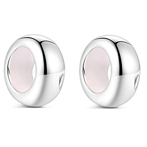 Clip Stopper Charms Sterling Silver Rondelle Spacer Bead Charm Stopper Charm for Pandora Charm Bracelets - color: Silver (2 pcs)