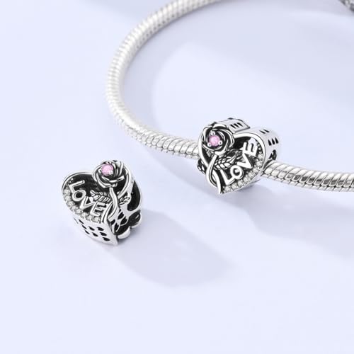 LAZA 925 Sterling Silver Charm for Bracelet Necklace Dangle Love Mom Butterfly Party Charm Beads Pendants DIY Jewelry for Women - color: Love Rose