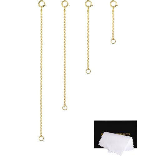 Necklace Extenders Gold 14K 925 Sterling Silver Bracelet Chain Jewelry Extension for Necklace, 4 Piece Set (1, 2, 3, 4 Inches) - color: Gold, size: 1 2 3 4 inch