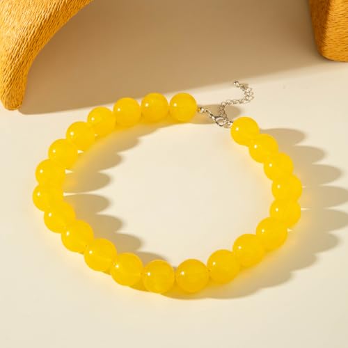 Chunky Acrylic Resin Beaded Necklace for Women Colorful Large Round Choker Adjustable Stack Acrylic Beads Necklace Resin Summer Party Jewelry - style: Yellow