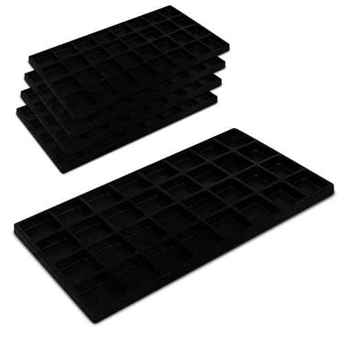 Novel Box 5 Pack 32-Slot Black Liner Jewelry Storage Tray Inserts 14.75x8.25x1 Inches - Jewelry Organizer Pad for Drawers & Store Displays - Jewelry Display Pads for Rings Earrings & Pendants - color: Black, size: 32-Slot Inserts