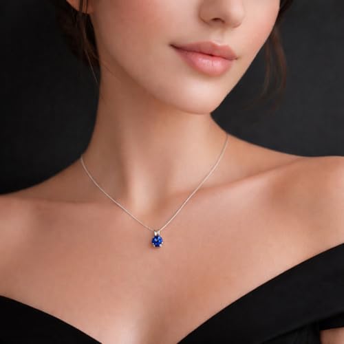 Mariell Cubic Zirconia Crystal Pendant Necklace for Women, 2 Carat 8mm CZ, for Brides, Wedding, Mother's Day Jewelry Gift - color: Sapphire Blue