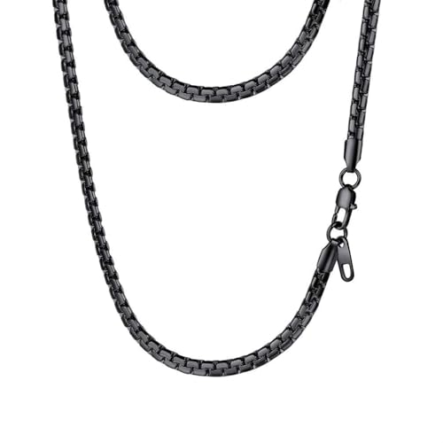 PROSTEEL Stylish Stainless Steel Flat Box Link Chain Necklace for Men, Silver/Gold/Black Tone, Hypoallergenic Jewelry, 14"-30", Come with Box - size: 20 inch(51cm), style: 4mm-Cool Black
