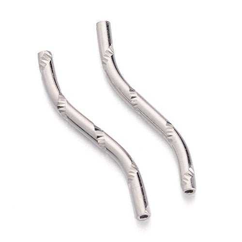 KISSITTY 300-Piece 1.5mm by 21mm Silver Long Curved Noodle Tube Spacer Beads with 0.5mm Hole for DIY Jewelry Making - color: Silver Curved, size: 21mm