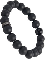Forge & Foundry Men’s Matte Black Solid Onyx Beaded Bracelet | 10mm, 8mm, 6mm Bead Size Options | Signature Stainless Steel Engraved Bead | Andalus - color: 10mm Black, size: Medium